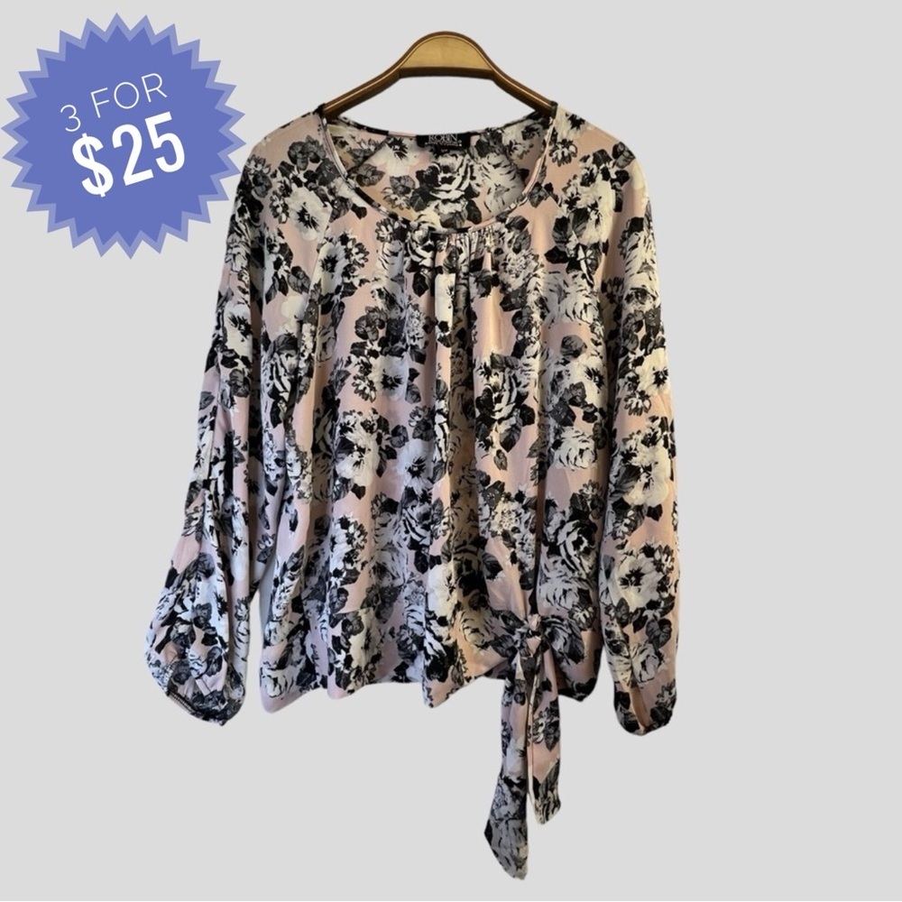 Sale Robin Women’s Blouse S/M Pink Floral Print Long Sleeves
